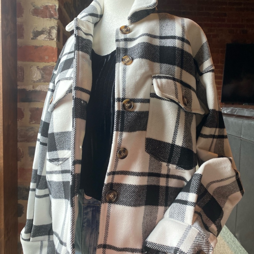 Love Tree Black and White Plaid Utility Jacket